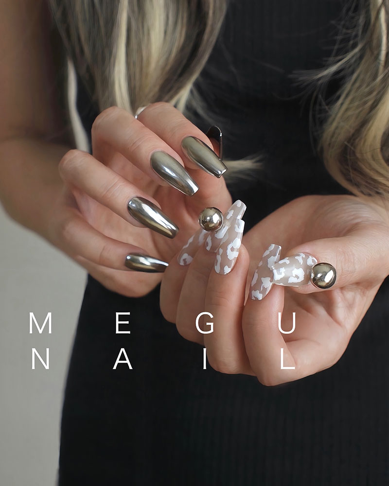 MEGUレオパード WHITEを使ったネイルデザイン