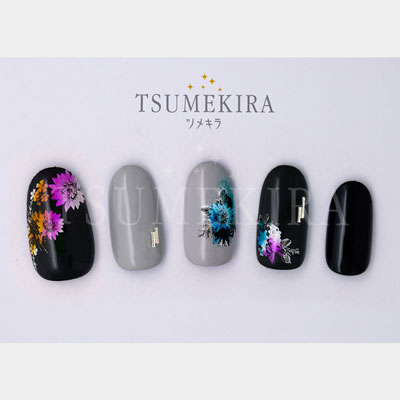 ネイルシール ツメキラ レジンシール レジンクラブ 白と黒の陰影花 ネイルシール